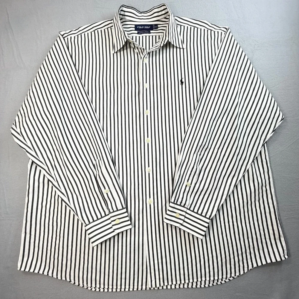 Vintage Y2K Polo Golf Ralph Lauren Men's L/S Shirt XXL Black White Lowell Sport